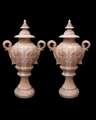 Search Result For Marble Planters  - Tall Ornate Marble Planter Pair - MP-383