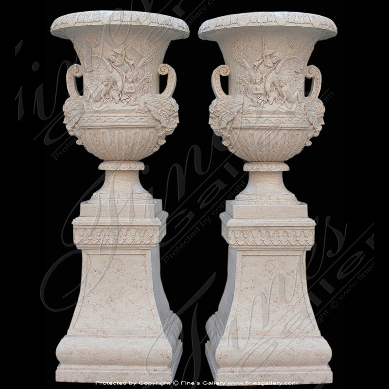 Marble Planters  - Ornate Luxury White Marble Planters - MP-317