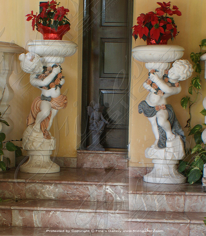 Search Result For Marble Planters  - Beige Travertine Cherub Planter - MP-176