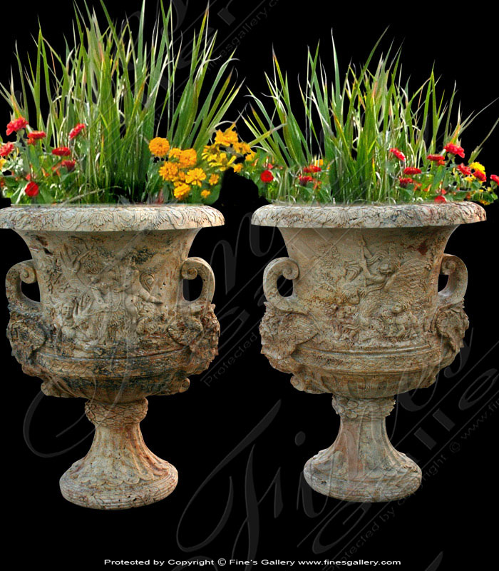 Marble Planters  - Ornate Luxury White Marble Planters - MP-317