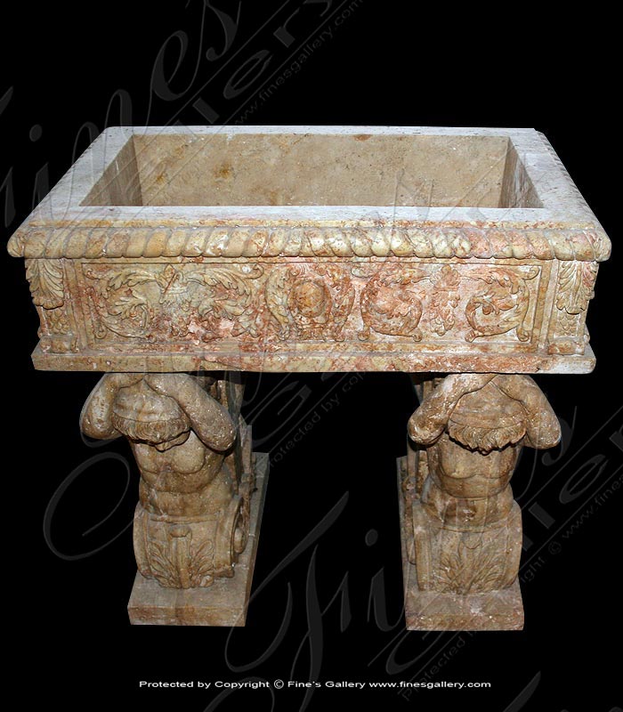 Marble Planters  - Tuscan Rustic Planter In Travertine - MP-324