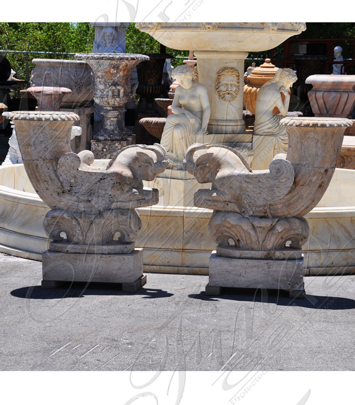 Marble Planters  - Mythical Ram Marble Planter Pair - MP-343