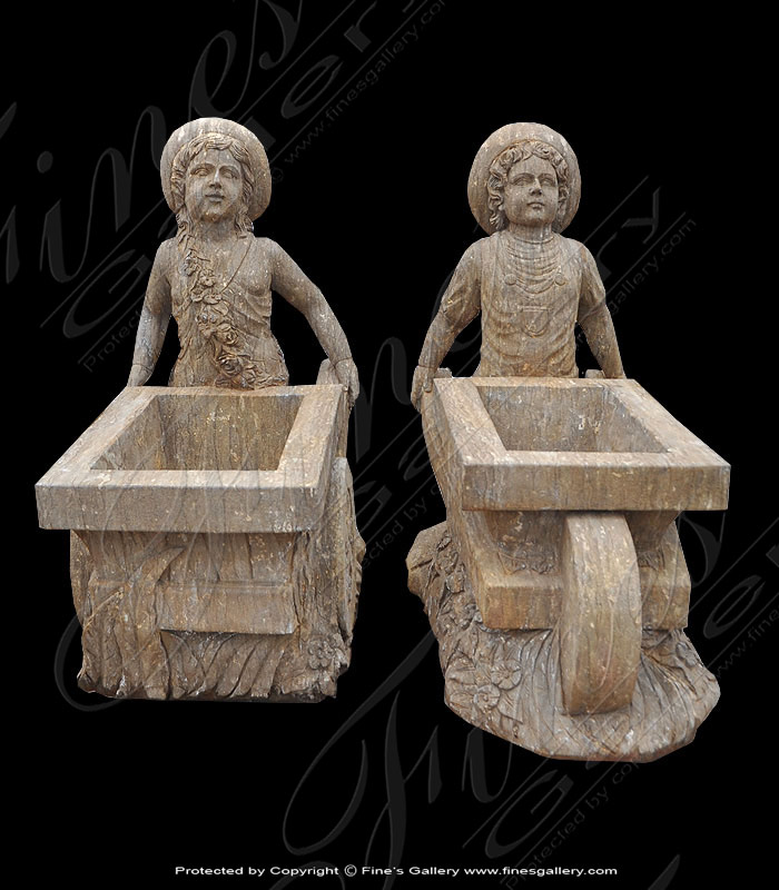 Search Result For Marble Planters  - Statuary Marble Planter Pair - MP-349