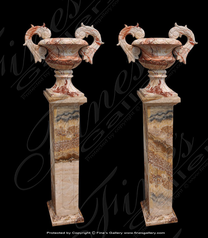Marble Planters  - Tall Ornate Marble Planter Pair - MP-383