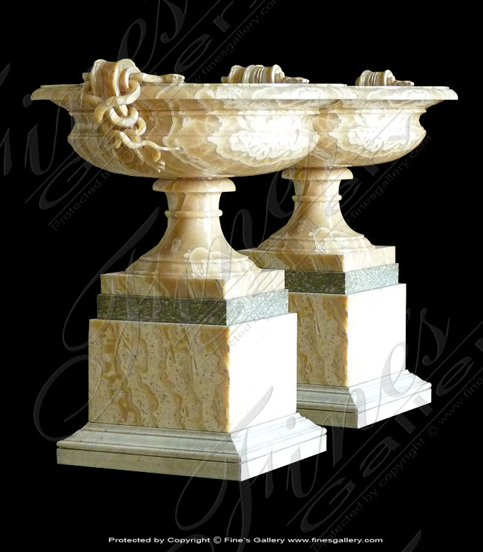Search Result For Marble Planters  - Tall Ornate Marble Planter Pair - MP-383