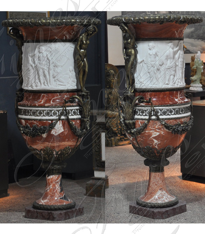 Marble and Bronze Planter Pair