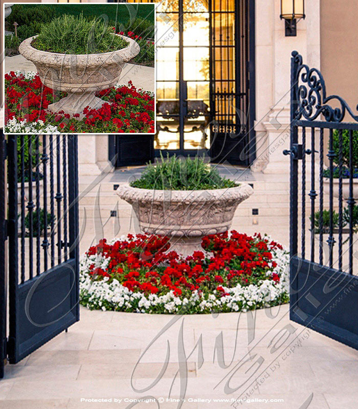 Marble Planters  - Ornate Leaf Marble Planter - MP-214