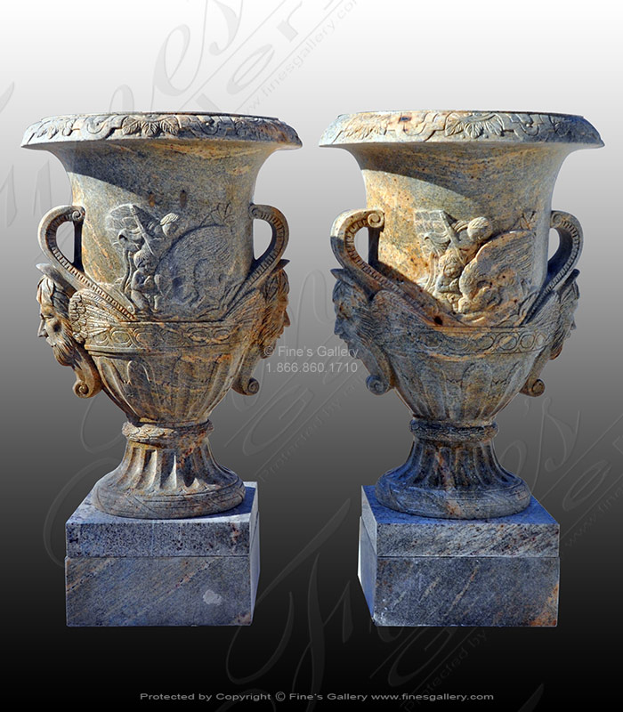 Marble Planters  - Marble Urn & Pedestal Pair - MP-402