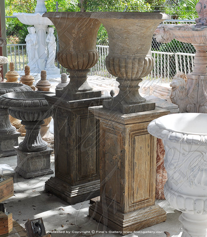 Marble Planters  - Antique Style Urn Pair - MP-405