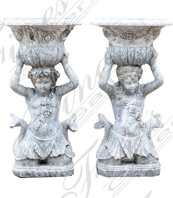 Marble Planters  - Beige Travertine Cherub Planter - MP-176