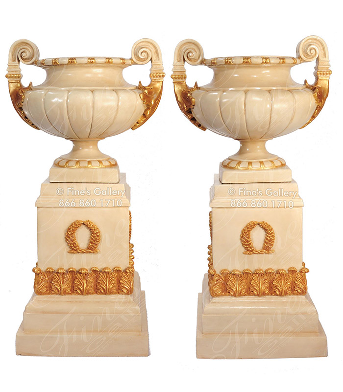 Marble Planters  - Cast Marble Planter Pair - MP-452