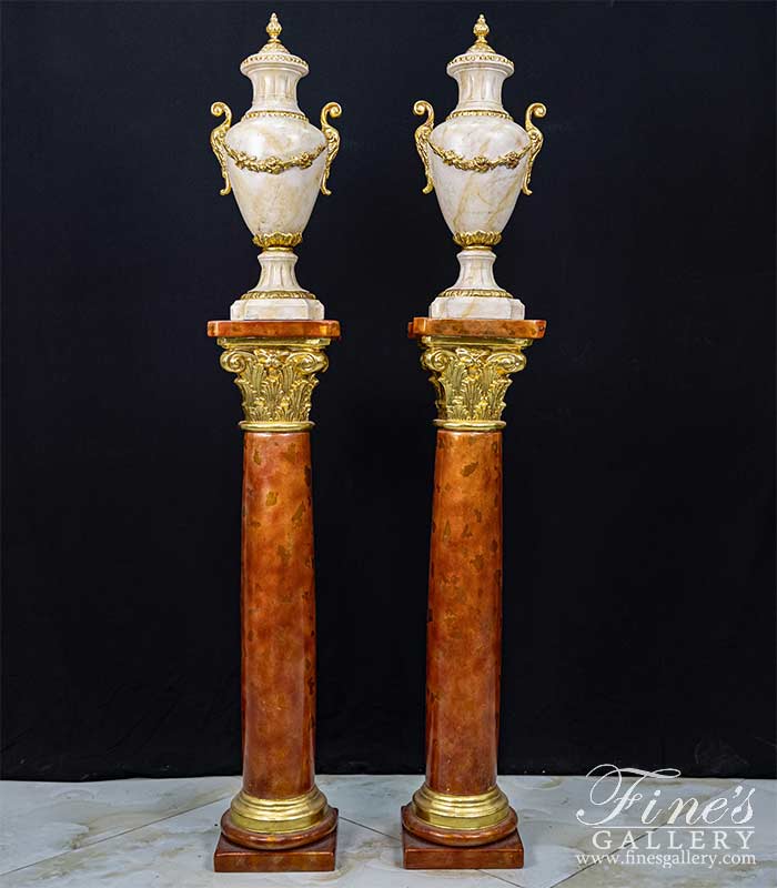 Marble Planters  - Cast Stone Vase And Pedestal Set - MP-466