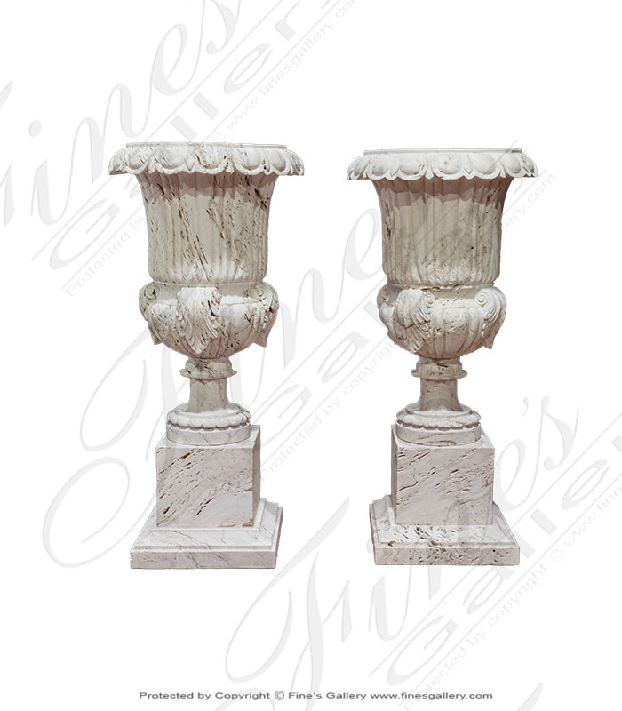 Marble Planters  - Italian Travertino Accanthus Planter - MP-470