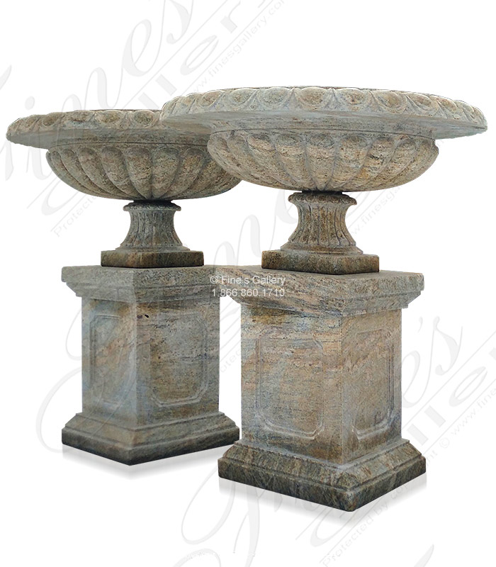 Marble Planters  - Earth Toned Granite Planter Pair - MP-486