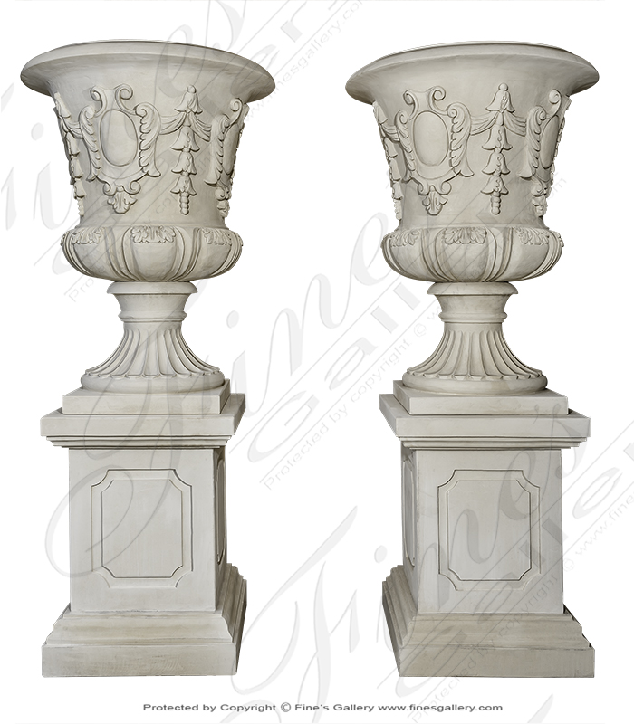 Marble Planters  - French Limestone Planter Pair - MP-503
