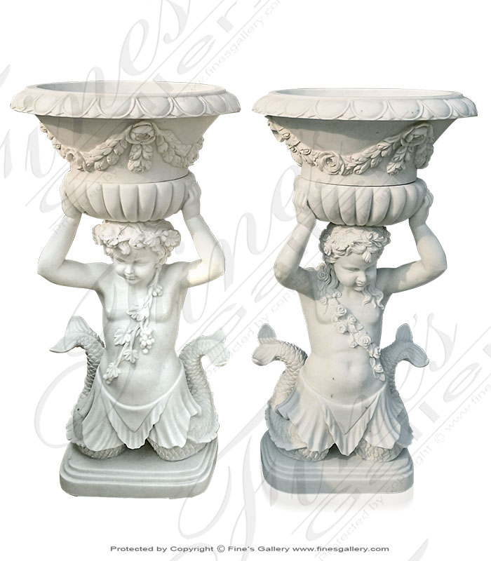Marble Planters  - Caryatid Style Marble Planter Pair - MP-507