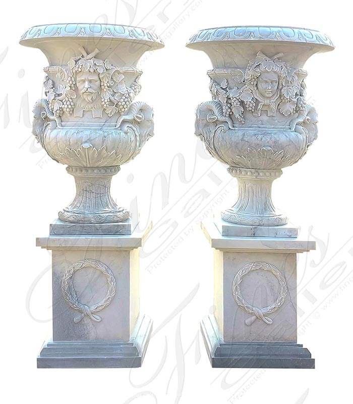 Marble Planters  - Classic White Marble Bacchus Style Urns - MP-523