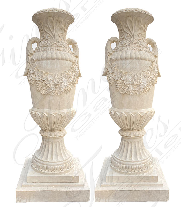 Marble Planters  - Elaborate 19th Century Style French Limestone Planter Pair - MP-525
