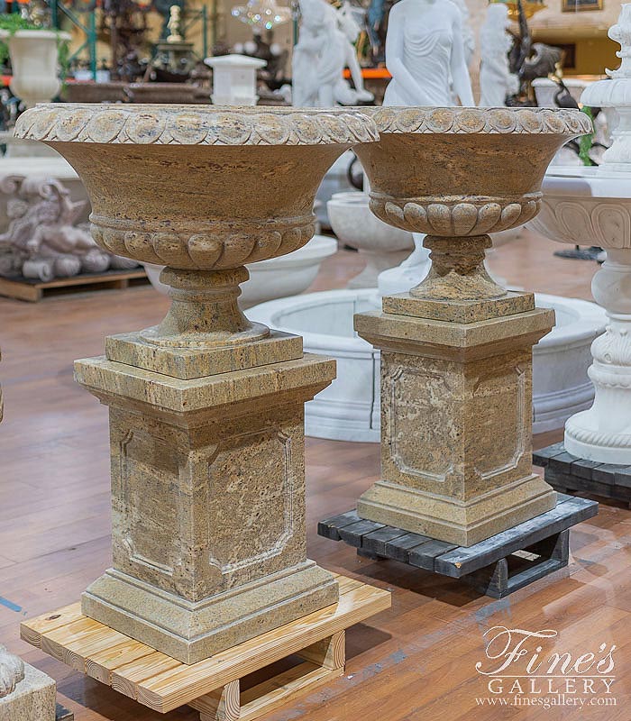 Marble Planters  - Planter Pair With Pedestals In Antique Gold Granite - MP-526