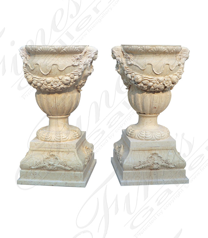 Marble Planters  - Cream Marble Planter Pair - MP-528