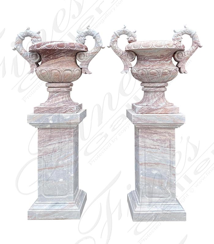 Exotic Urns and Pedestals in Arabascato Orobico Rosso Marble