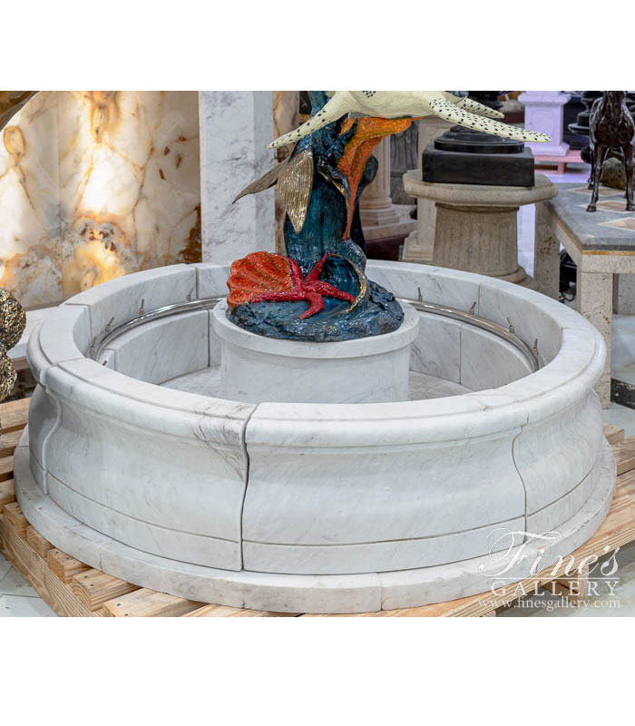 Marble Fountains  - 60 Inch Round White Marble Pool Fountain With Water Jets - MPL-326