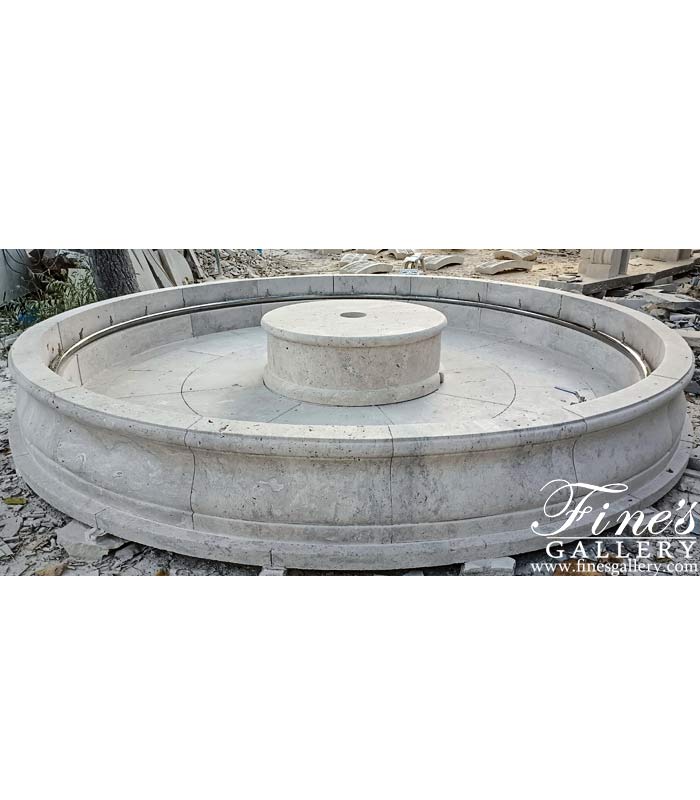 Marble Fountains  - Light Beige Travertine Pool Basin With Hollow Base And Water Jets - MPL-349