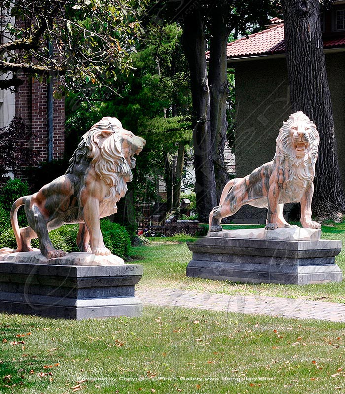 Marble Statues  - Natural Travertine Lion Pair - MS-490