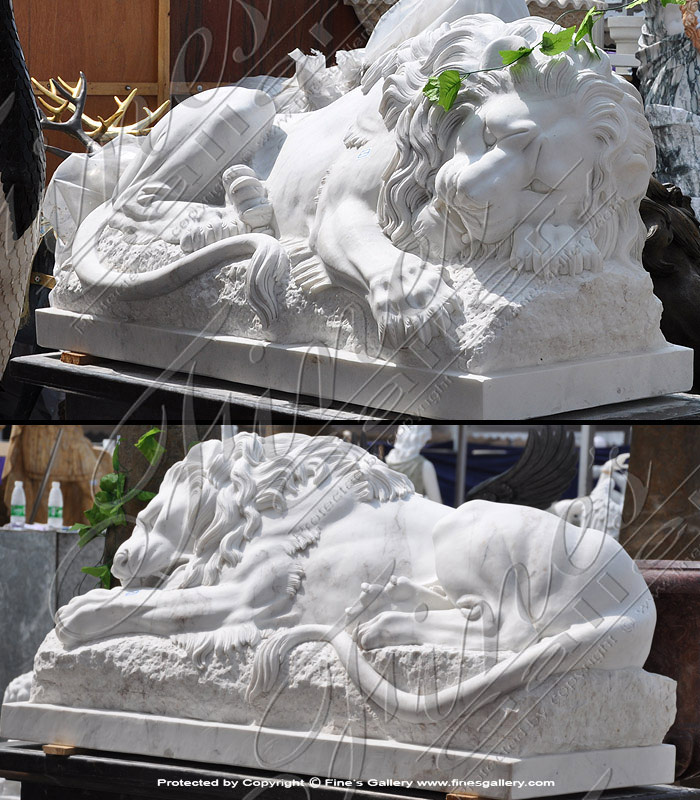 Marble Statues  - Restful Lion Carved In Marble - MS-1136