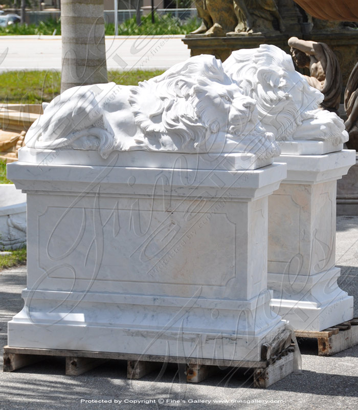 Marble Statues  - Restful Lion Carved In Marble - MS-1136