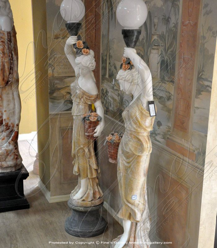 Marble Statues  - Cream Greek Marble Statue Pair - MS-1099