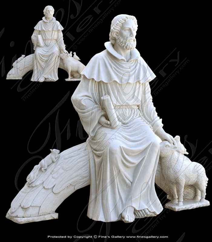 Marble Statues  - Cream Marble St Francis - MS-1190