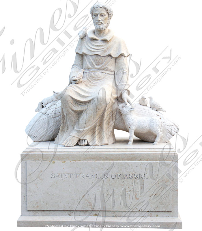 Marble Statues  - Cream Marble St Francis - MS-1190