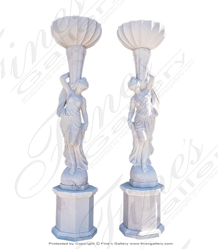 Marble Statues  - Marble Female Statues With Urns - MS-1232