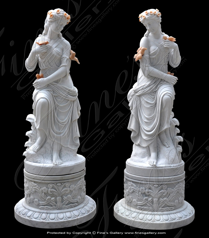 Marble Statues  - Grecian Flora Woman And Birds - MS-1245