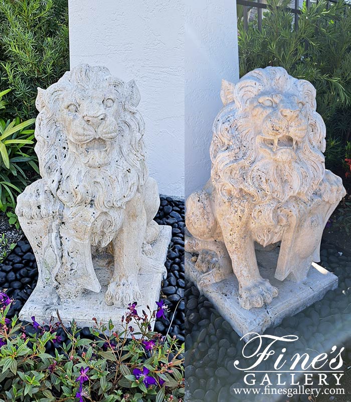Marble Statues  - Antique Style Lion Pair - MS-1246