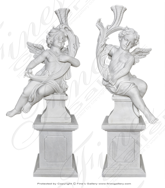 Marble Statues  - Carved Marble Cherub Statues - MS-1273