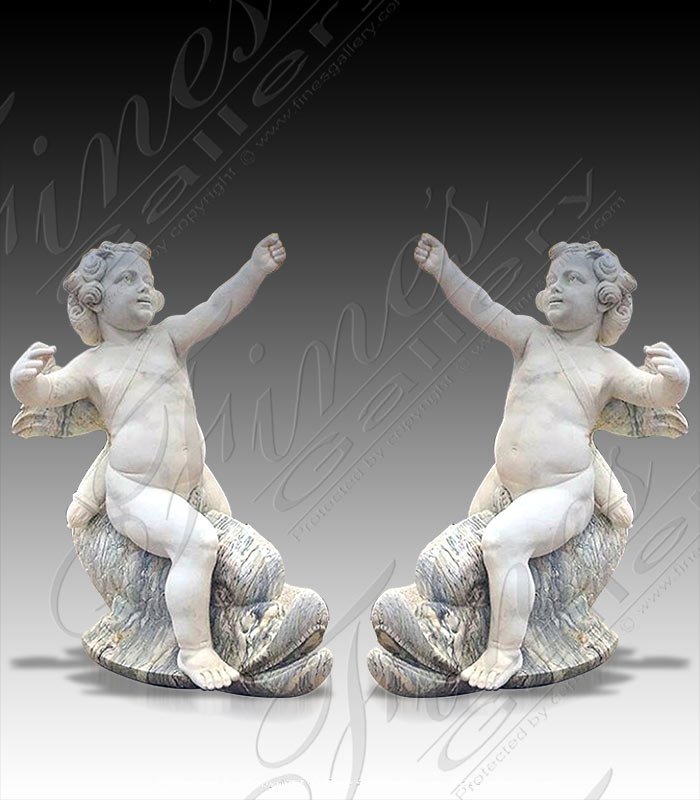 Marble Statues  - Antique Style Cherub Fish - MS-1277