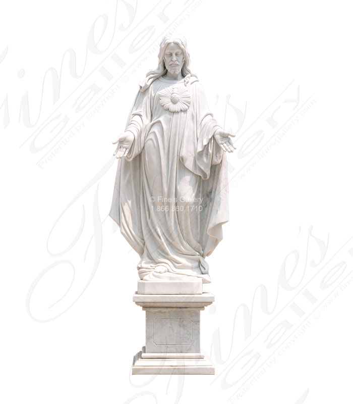 Marble Statues  - 58 Inch Sacred Heart Of Jesus Marble Statue - MS-1281