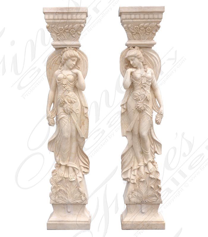 Marble Statues  - Cream Marble Caryatid Columns - MS-1293