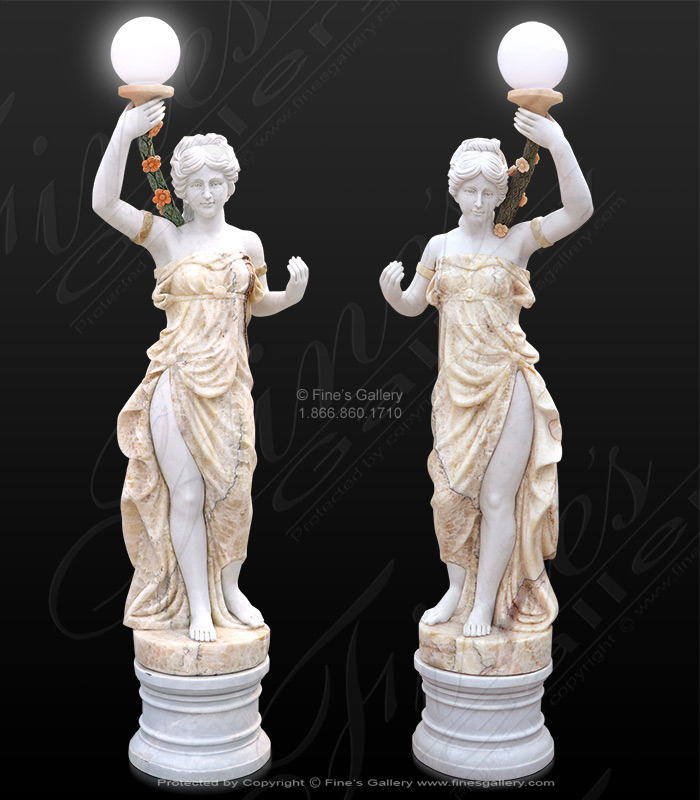 Marble Statues  - Carved Marble Figural Lamp Pair - MS-1309