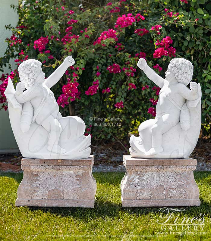 Marble Statues  - Cupid Pair In Statuary Marble - MS-1310