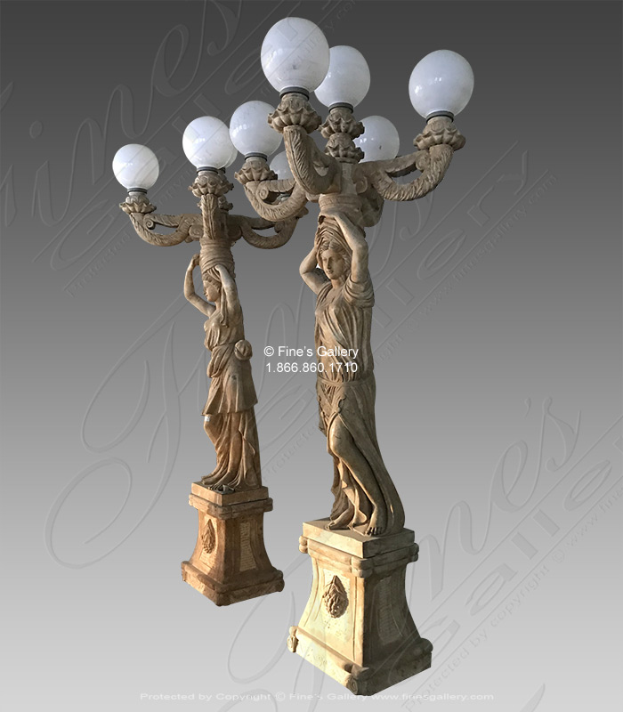 Marble Statues  - European Style Marble Lampost Pair - MS-1323