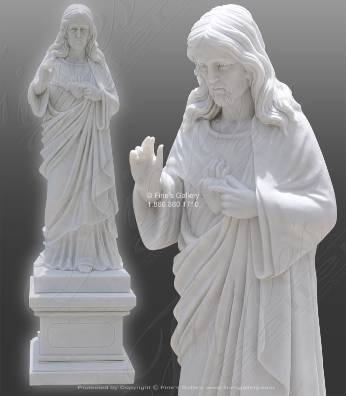 Marble Statues  - Sacred Heart Of Jesus Marble Statue - MS-1326