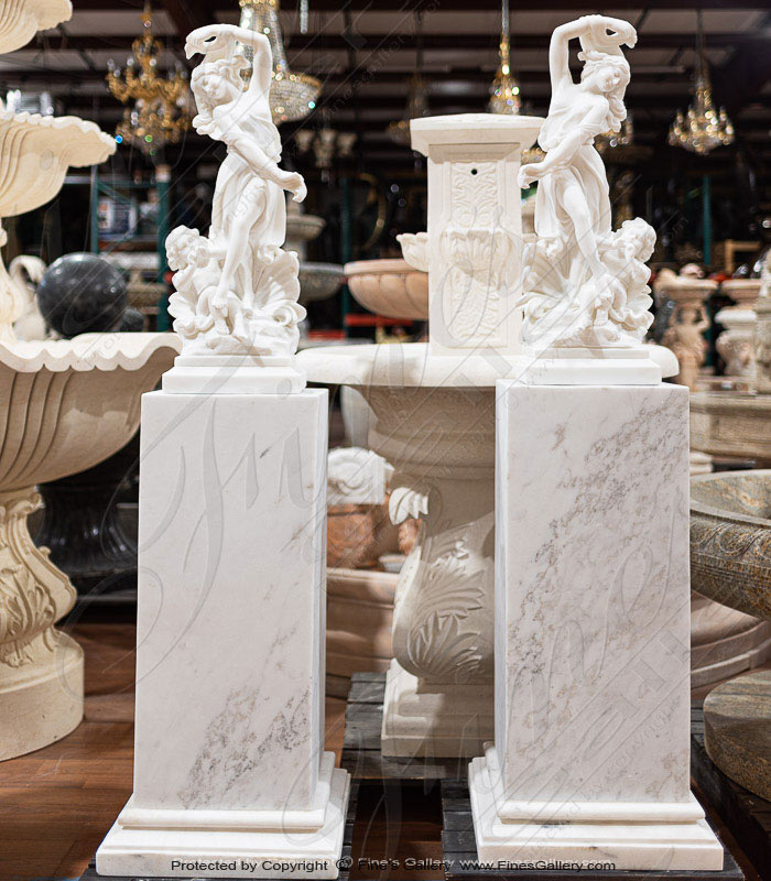 Marble Statues  - Lovely Ladies Carved Marble Statues Pair - MS-1340