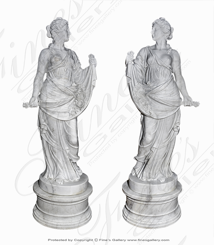 Search Result For Marble Statues  - Pair Of Stunning Carved Marble Statues - MS-1300