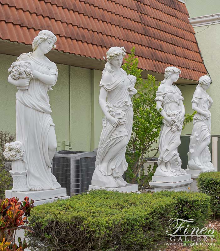 Marble Statues  - Four Seasons Statue Set In Statuary White Marble - MS-1355