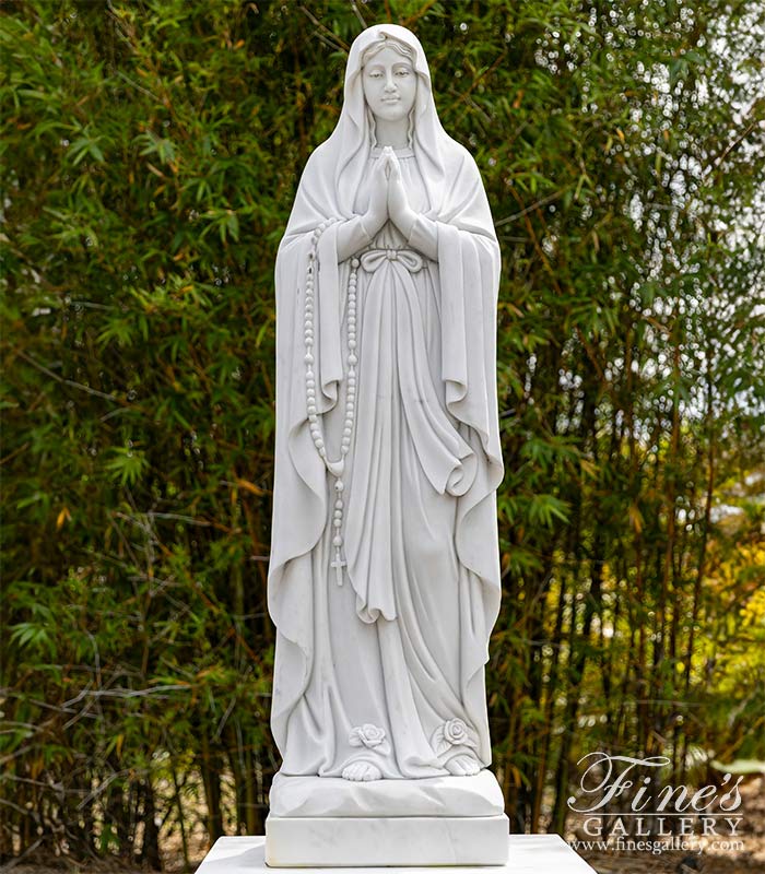 Marble Statues  - Lady Of Lourdes Marble Statue And Pedestal - MS-1359