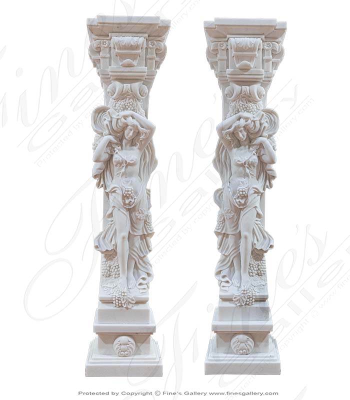 Statuary White Marble Caryatid Statue Pair - 84 Inch