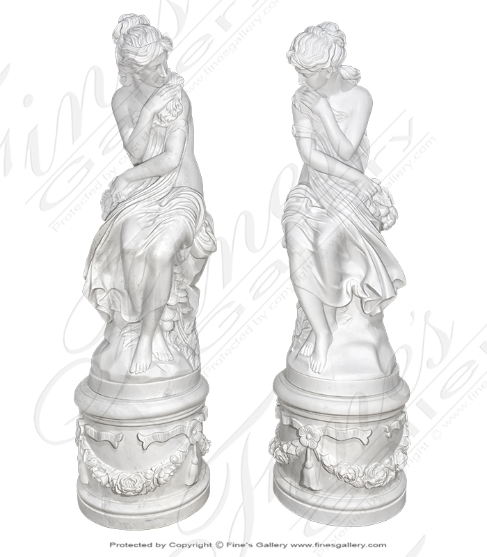 Marble Statues  - Statuary White Marble Caryatid Statue Pair - 84 Inch - MS-1366